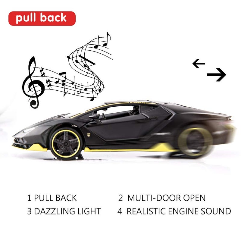 BDTCTK 1:32 Lambo LP770 Car Model Toy Child Sound and Light Pull Back Car Zinc Alloy Toys for Kids Boy Girl Gift (Black) - Image 3